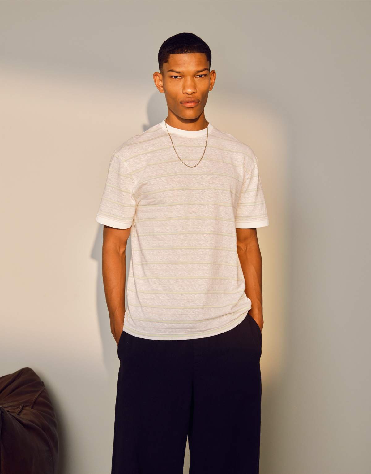Topman regular fit slub stripe t-shirt in ecru