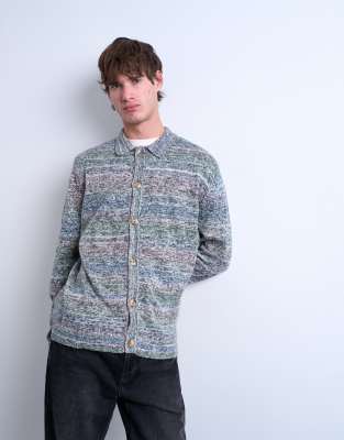Regular-Fit-Strickhemd in bunter Space-Dye-Optik mit Polokragen-Grün Grün XL