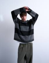 Topman regular fit stripe crew in black and charcoal