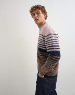Model wearing Regular fit striped knitted cardigan with ombre in pink