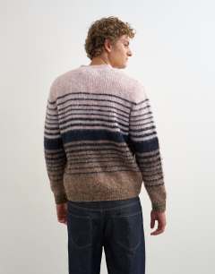 Model wearing Regular fit striped knitted cardigan with ombre in pink