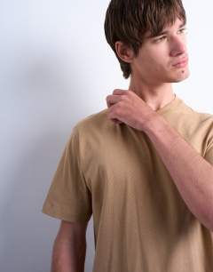 Model wearing Regular fit t-shirt in dark stone