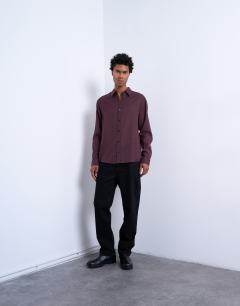 Model wearing Regular fit texture sheer shirt in burgundy