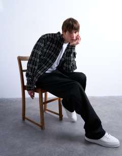 Regular fit textured check overshirt in black
