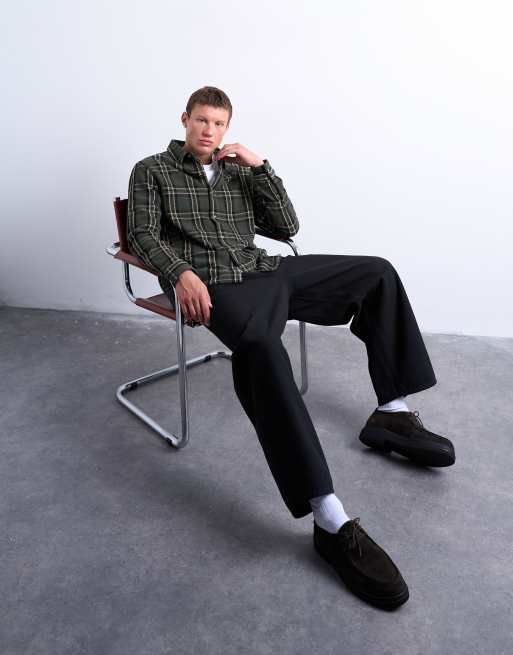 Topman regular fit textured check overshirt in green, 3 of 5