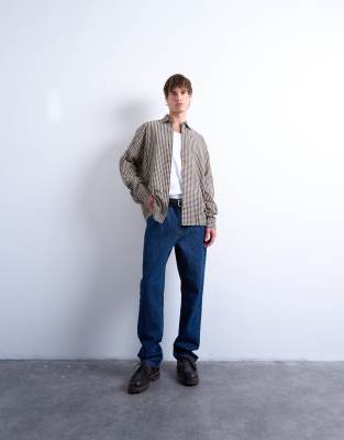 Topman Regular Fit Textured Gingham Plaid Shirt In Black