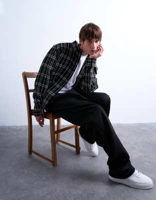 Topman Regular Fit Textured Plaid Overshirt In Black