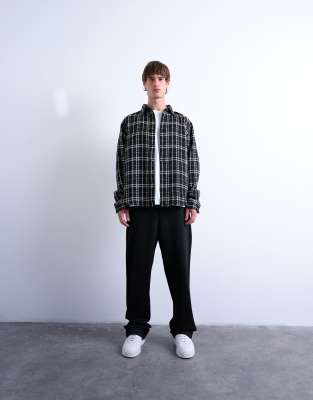 Topman Regular Fit Textured Plaid Overshirt In Black