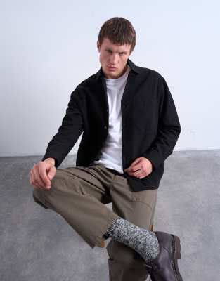 Topman Men's Black Regular Fit Twill Overshirt In
