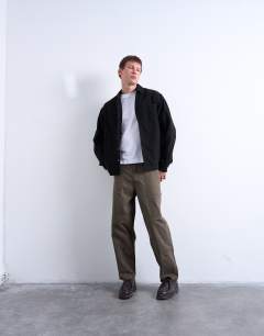 Model wearing Regular fit twill overshirt in black