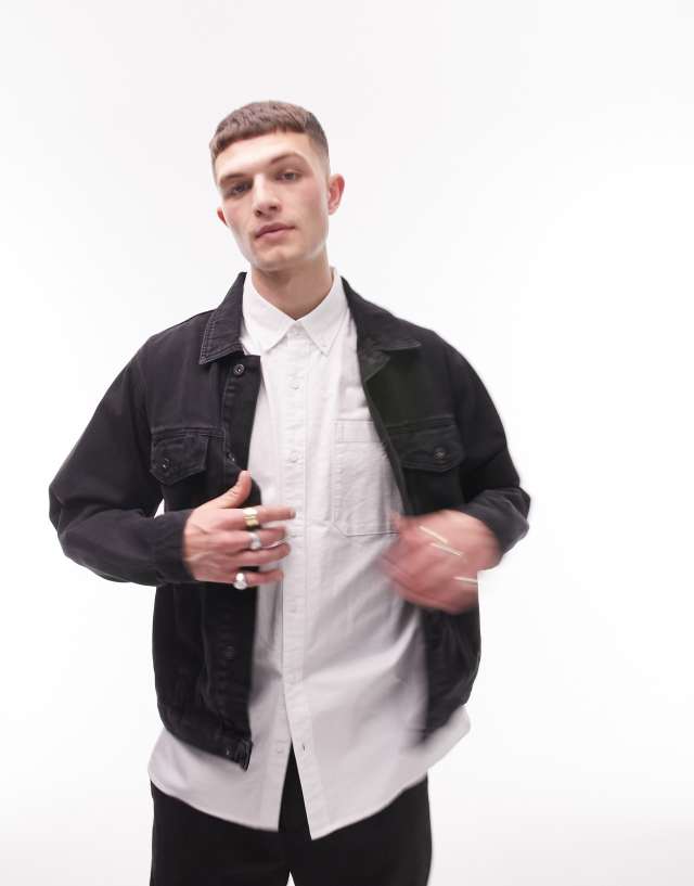 Topman regular fit western denim jacket in black