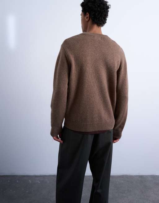 Topman regular fit  wool-blend v-neck jumper in brown, 5 of 5