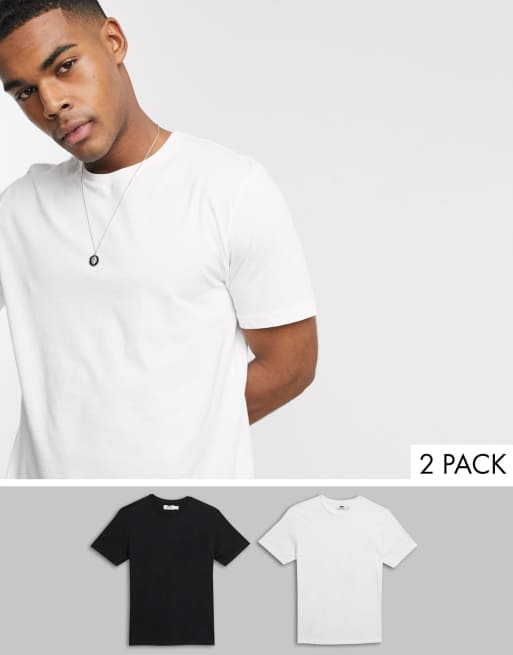 Topman – Regulär geschnittene T-Shirts im 2er-Pack in Schwarz und Weiß