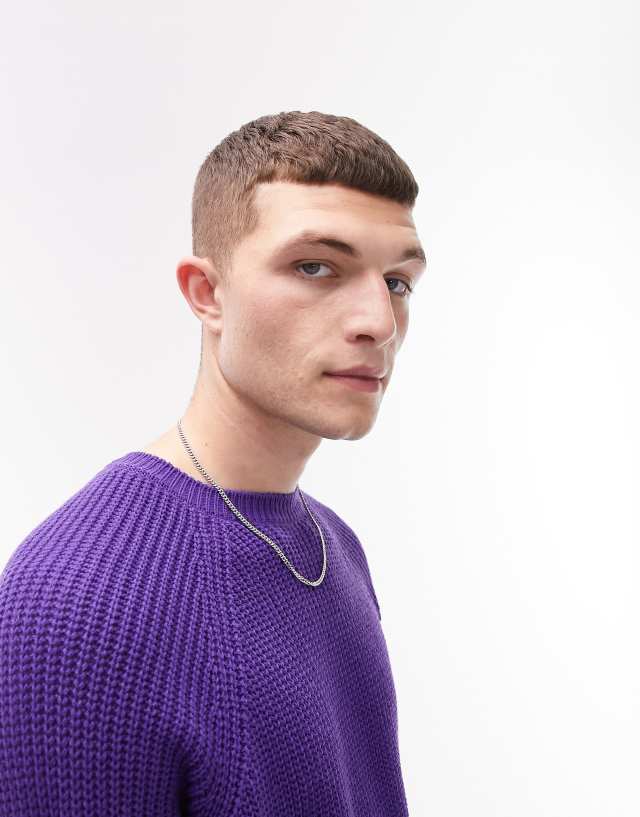 Topman regular knit sweater with raglan sleeve in purple