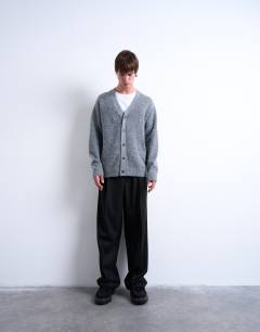 Model wearing Regular v neck cardigan in charcoal