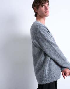 Model wearing Regular v neck cardigan in charcoal
