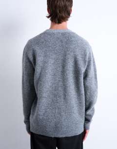 Model wearing Regular v neck cardigan in charcoal