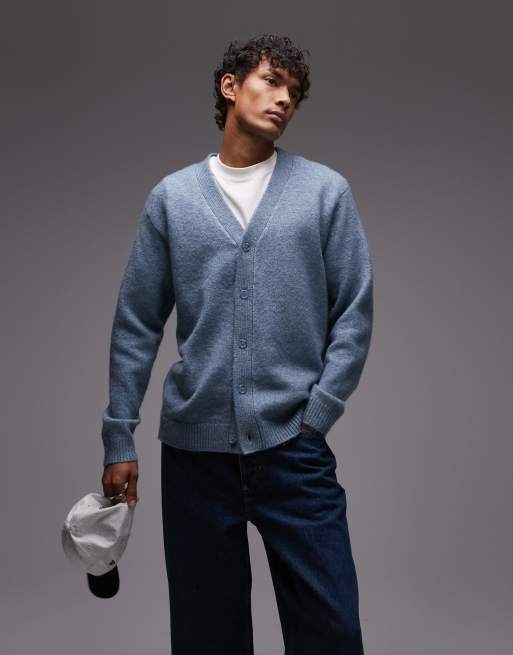 Topman regular v neck cardigan in mid blue