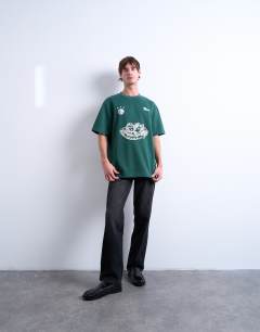 Model wearing Relaxed Angels Verona sports t-shirt in green 