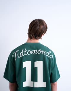 Model wearing Relaxed Angels Verona sports t-shirt in green 