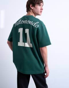 Model wearing Relaxed Angels Verona sports t-shirt in green 