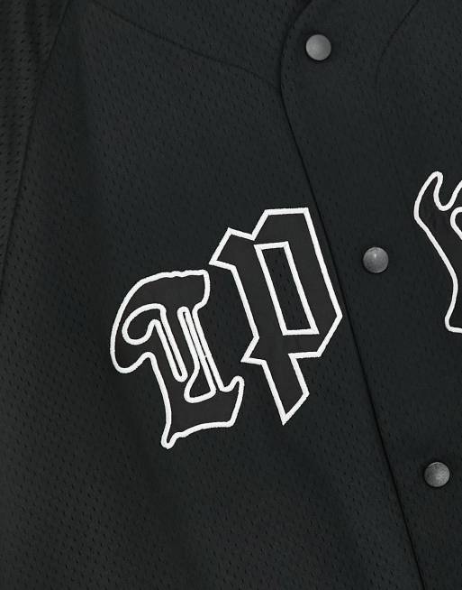 Topman relaxed baseball jersey top with logo in black | ASOS