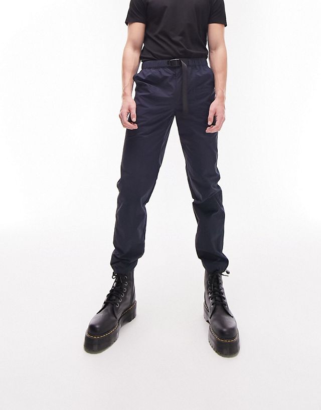 Topman relaxed belted cargo pants with seam detail in navy