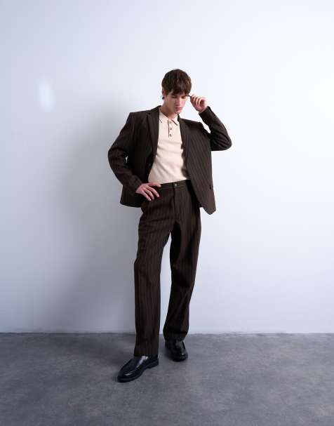 Topman relaxed blazer in brown stripe - view 1