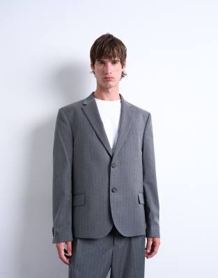 Topman Relaxed Boxy Blazer In Gray