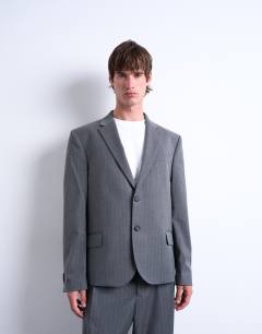 Relaxed boxy blazer in charcoal pinstripe