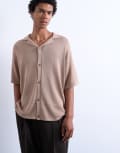 [Topman] Topman relaxed button through shirt in beige-Neutral M BEIGE