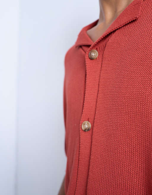 Topman relaxed button through shirt in red, 2 of 4