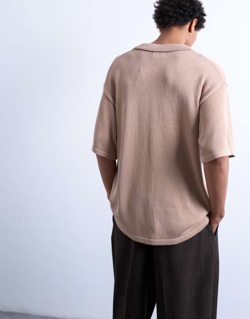 Topman relaxed button up shirt in stone, 3 of 4
