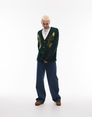 Topman Relaxed Cardigan In Green