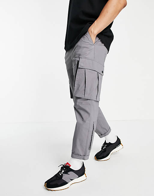Topman relaxed cargo track pant trousers in grey