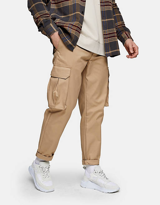 Topman relaxed cargo trousers in stone