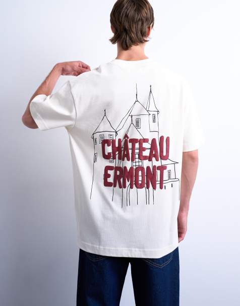 Topman relaxed Chateau Ermont applique t-shirt with back print in ecru - view 1