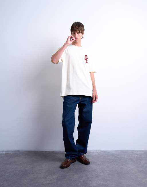 Topman relaxed Chateau Ermont appliqué t-shirt with back print in ecru, 4 of 5