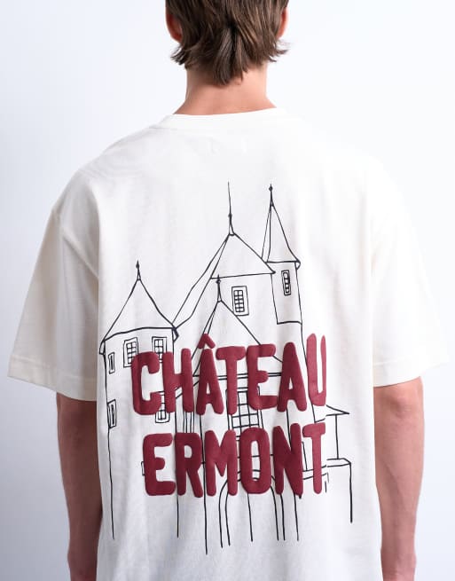 Topman relaxed Chateau Ermont appliqué t-shirt with back print in ecru, 5 of 5