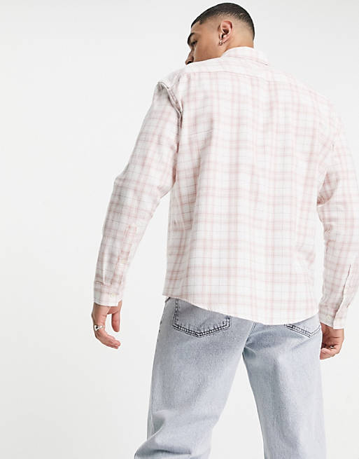  Topman relaxed check shirt in off white and pink 