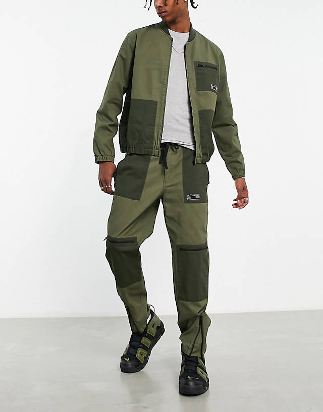 Topman - relaxed co-ord  cut and sew cargo trousers with elasticated waist  in khaki