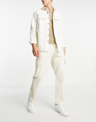 Topman relaxed corduroy front pocket cargo pants in ecru - ASOS Price Checker