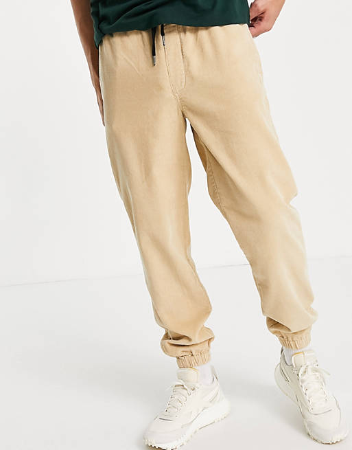 Trousers & Chinos Topman relaxed cord jogger trousers in stone 