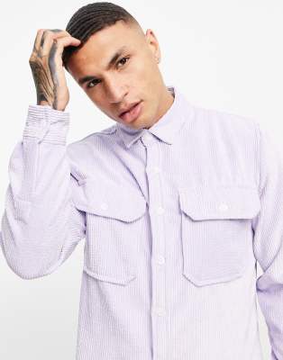 Topman relaxed cord shirt in lilac-Purple