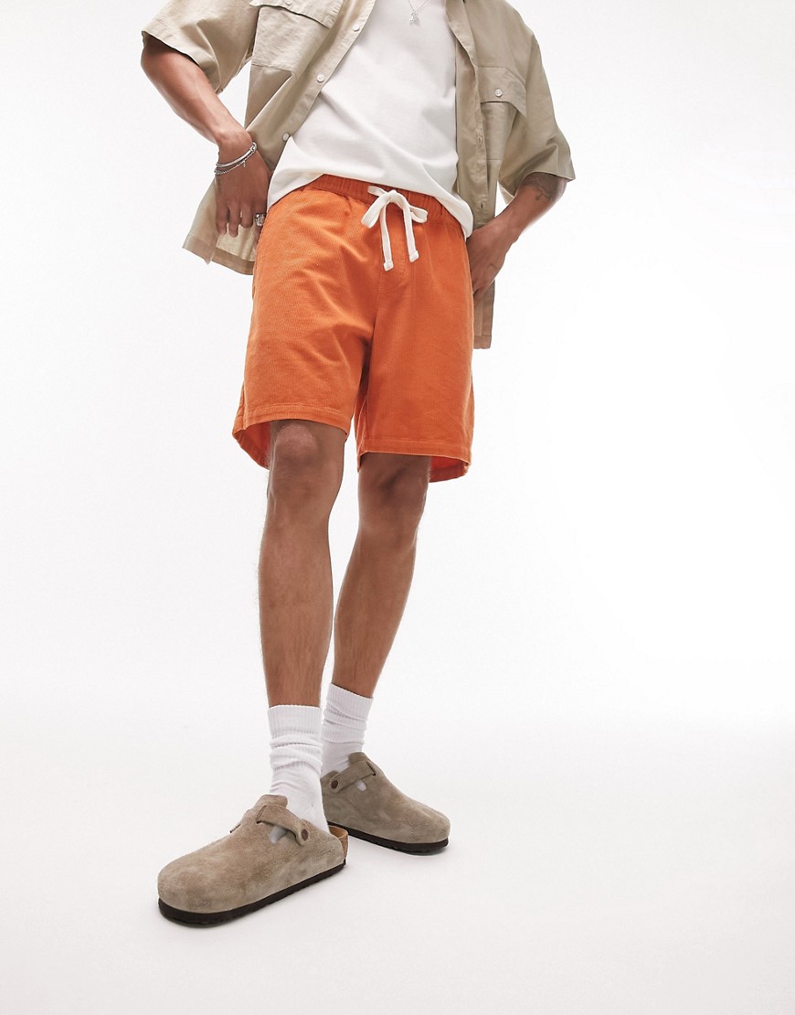 Topman Relaxed Cord Shorts In Orange