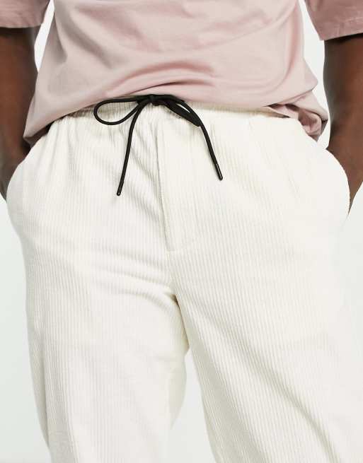 Topman relaxed corduroy pants with elasticized waistband in off-white - part of a set, 3 of 4