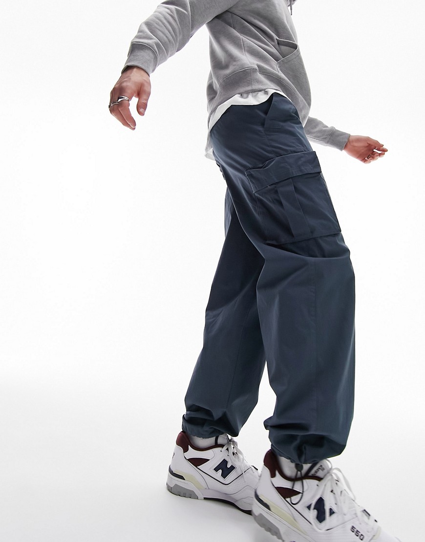 Topman Relaxed Cotton Cargo Pants In Blue