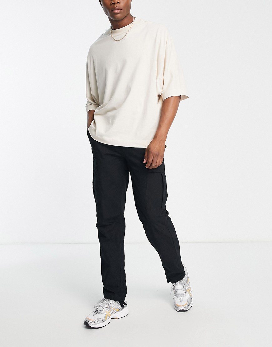 Topman relaxed cotton ripstop cargo pants in black