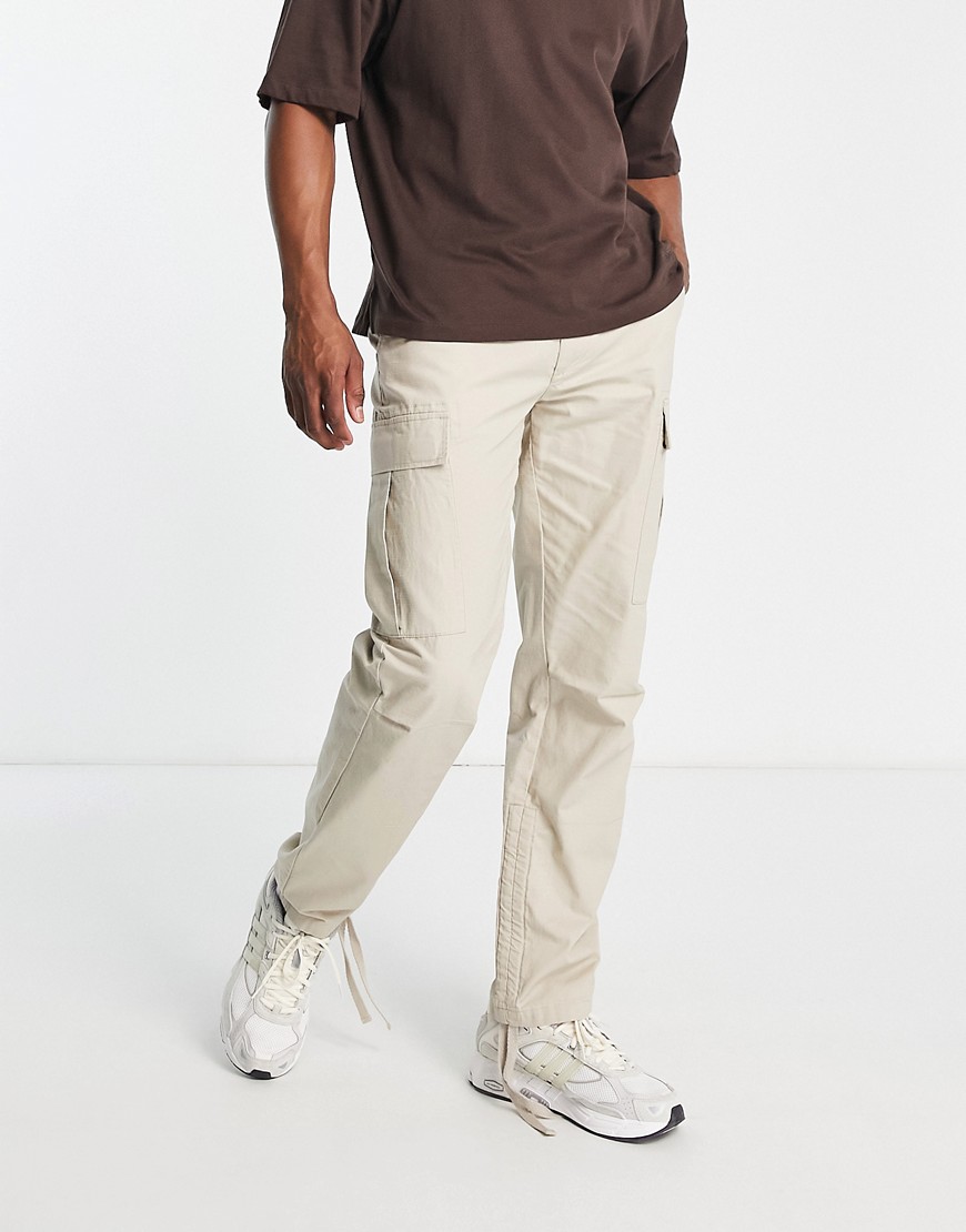 Topman loose cotton ripstop cargo trousers in stone-Neutral