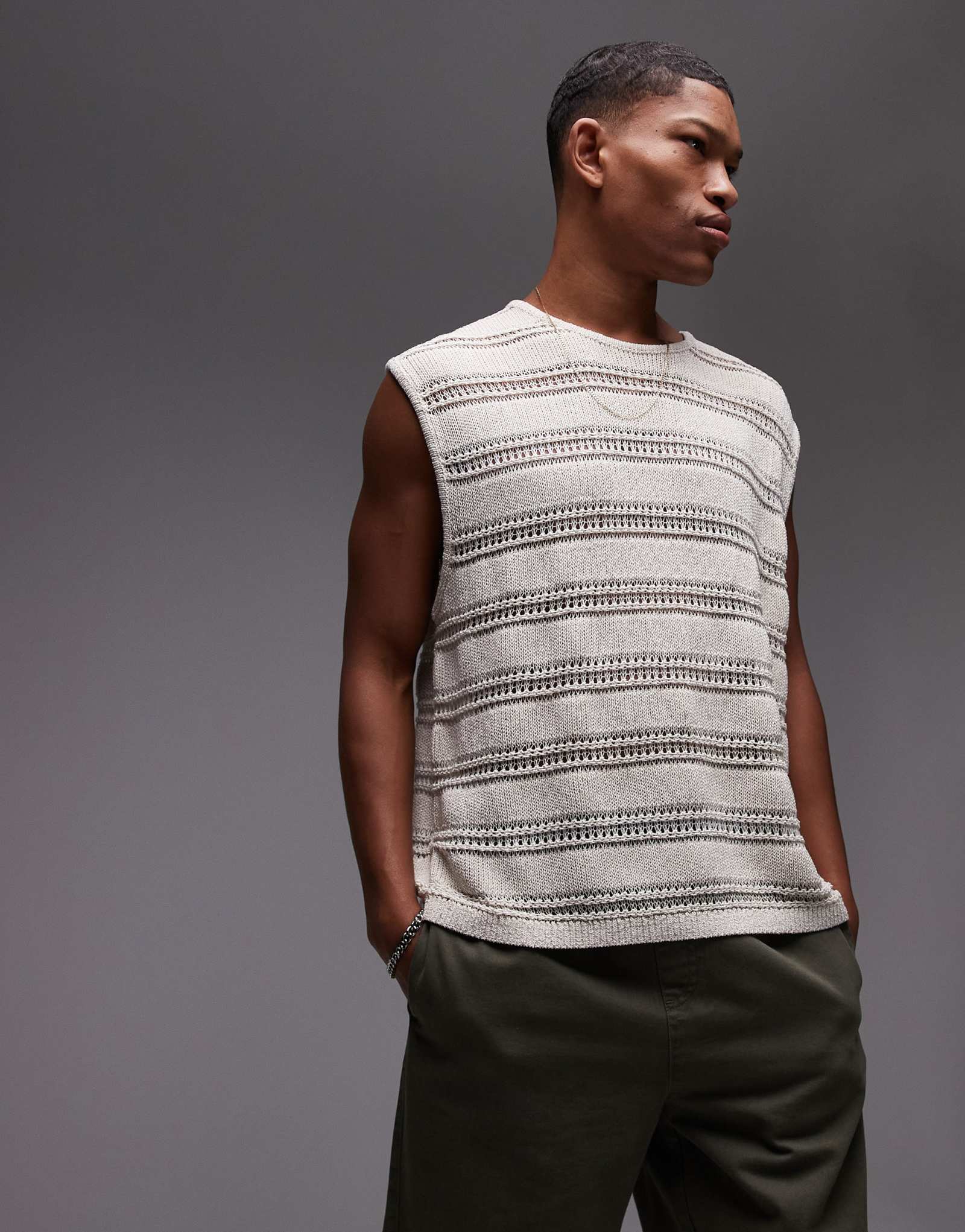 Вязаная майка Topman relaxed с металлической пряжей в камне
